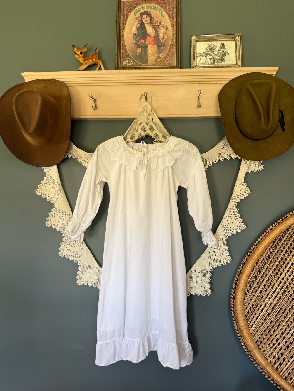 Cotton White Victorian-Style Nightgown dress with Ruffle eyelet Collar sz xs